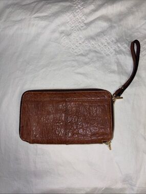 Brown Croc-Embossed Wristlet Wallet